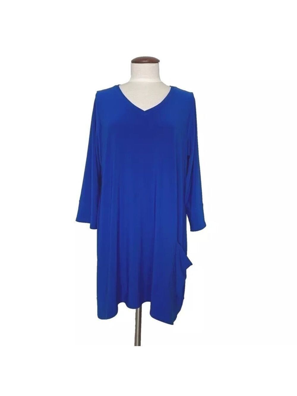 Sympli Blue V-Neck Tunic Top Pocket Plus Size 00G